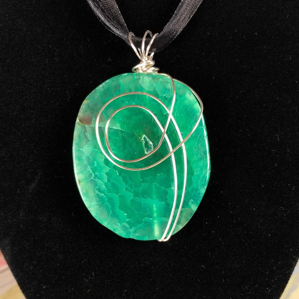 Wire Wrapped Fire Agate Pendant - Reversible